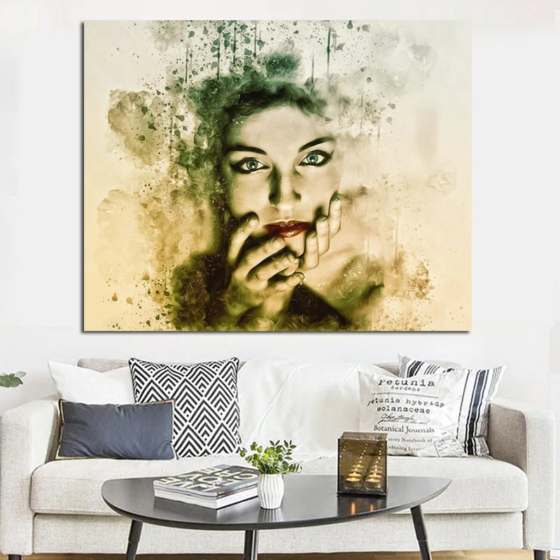 Beautiful Woman Face Abstract Art Painting Printed on Canvas