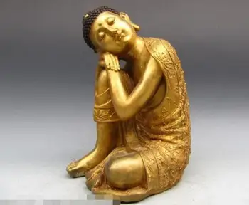 

S03555 Chinese Buddhism Temple Copper Bronze rest Meditation comfortable Buddha Statue