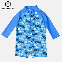 Attrico/цельный купальник на молнии для маленьких мальчиков с принтом рыбы, Рашгард, детский купальник с длинными рукавами, Рашгард UPF 50+, пляжная одежда