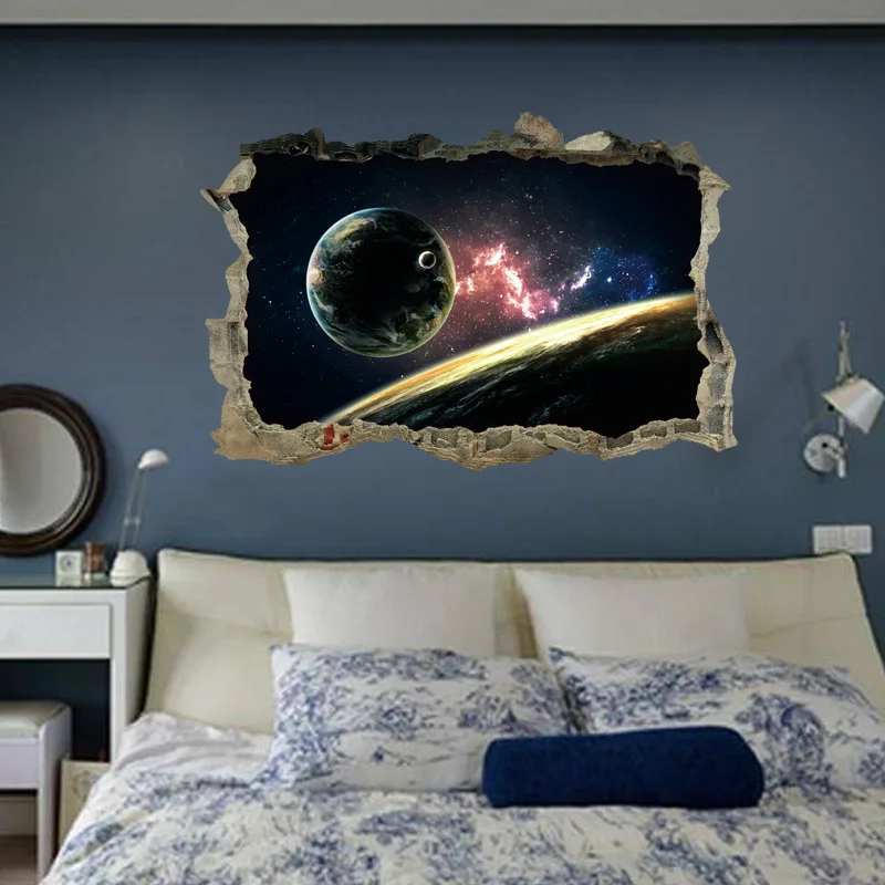 

[Fundecor] DIY universe Planet wall sticker for kids room children boy bedroom murals broke 3d removable wall decals home decor