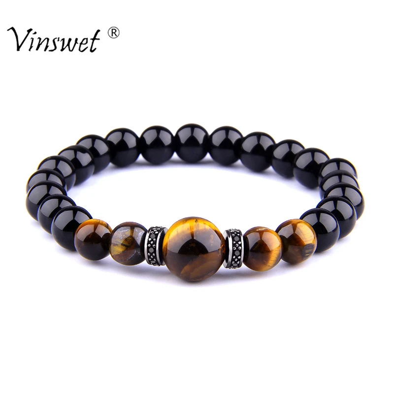 Pulsera de Natural hombre y mujer, brazalete con cuentas Ojos de Tigre, joyería, bisutería|Pulseras de - AliExpress