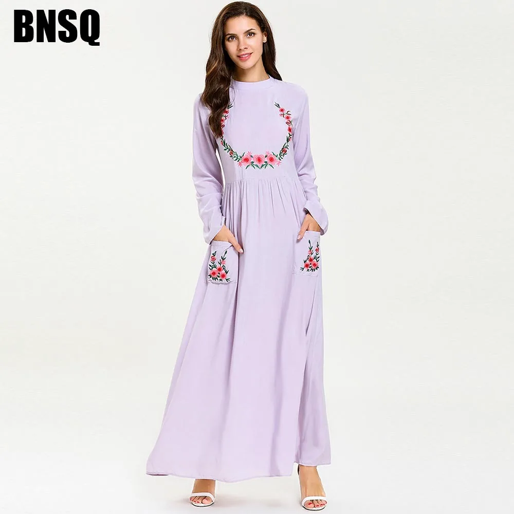 

Casual Floral Embroidery Abaya Maxi Dress Muslim Kimono Loose Long Robe Gowns Ramadan Eid Middle East Arab Islamic Clothing
