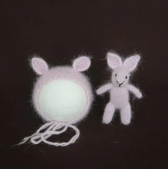 Вязаная игрушка-Кролик для новорожденных, пушистая Мягкая кукла с животными, ручная вязка, игрушка-кролик, реквизит для фотосъемки новорожденных - Цвет: Bear Hat  Toy  4