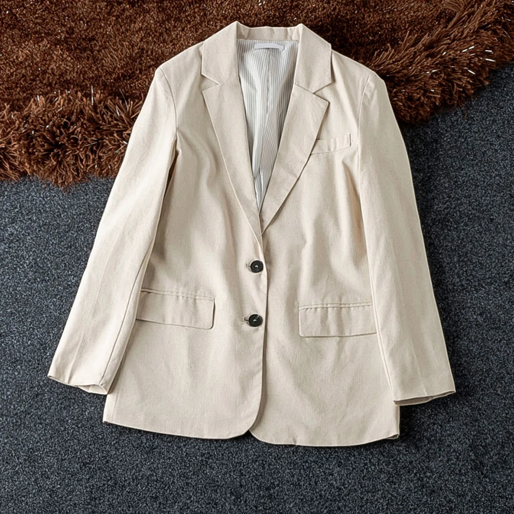 Good Quality Linen Blazer Women 2019 Fall New Sale Suit Jacket For Woman Loose Single Breasted Solid Women Blazers And Jackets