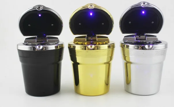 

Mini Portable Car Ashtray Holder Cup with LED Blue Light Cigarette ashtray phone holder Rubbish garbage cup Silver/ Gold/Black