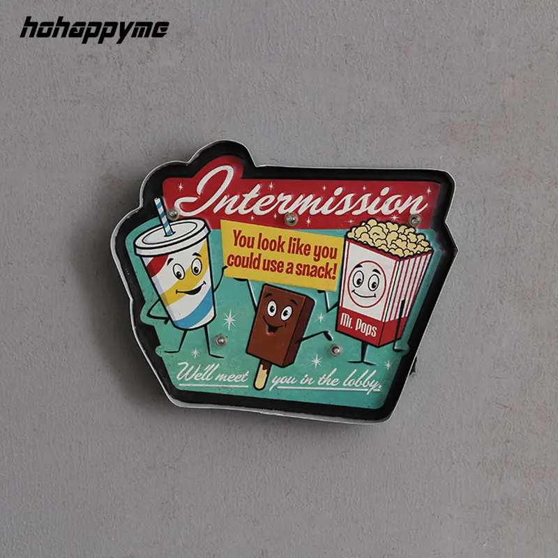 Intermission Snack светодиодный знак Кокс попкорн торговые клубы декоративные тарелки металлические знаки Ретро плакат настенный Декор для дома
