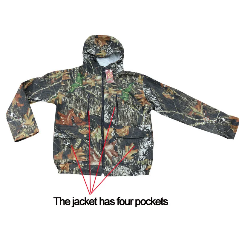 Средняя толщина дышащий черный листья камуфляж мульти-карман рыболовная одежда sui куртка с капюшоном и брюки
