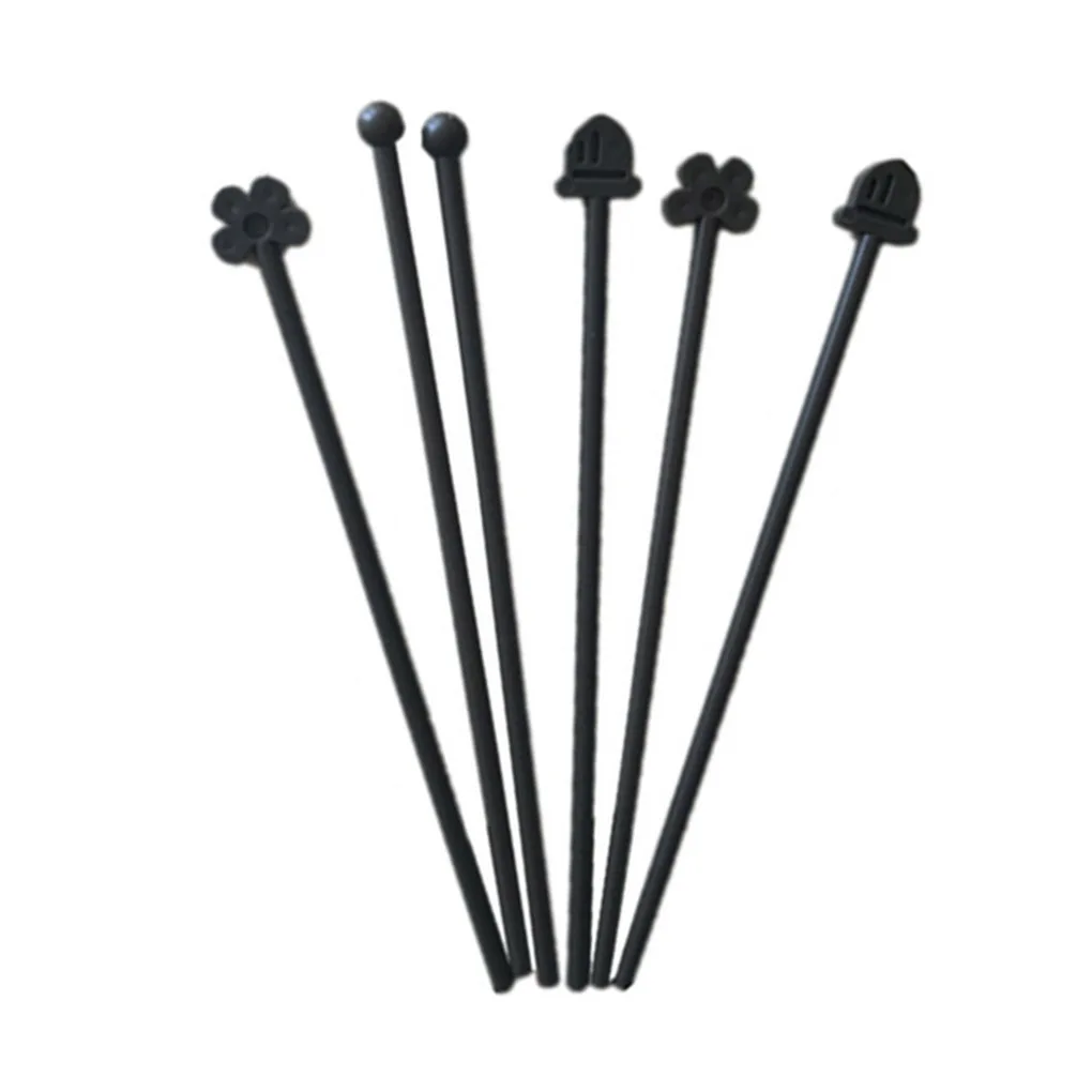 

6pcs Pattern Rondom Cartoon Design Long Handle Coffee Soup Drink Cereal Dessert Juice Silicone Stir Stick Rod