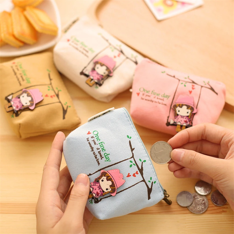 Lovely Cute Girl Coin Purse Canvas Wallet Card Portable Purse Coins