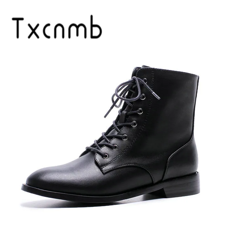 

TXCNMB Fashion Women Ankle Boots Genuine Leather Autumn Winter Warm High Heels Shoes Woman Round Toe Office Chelsea Boots
