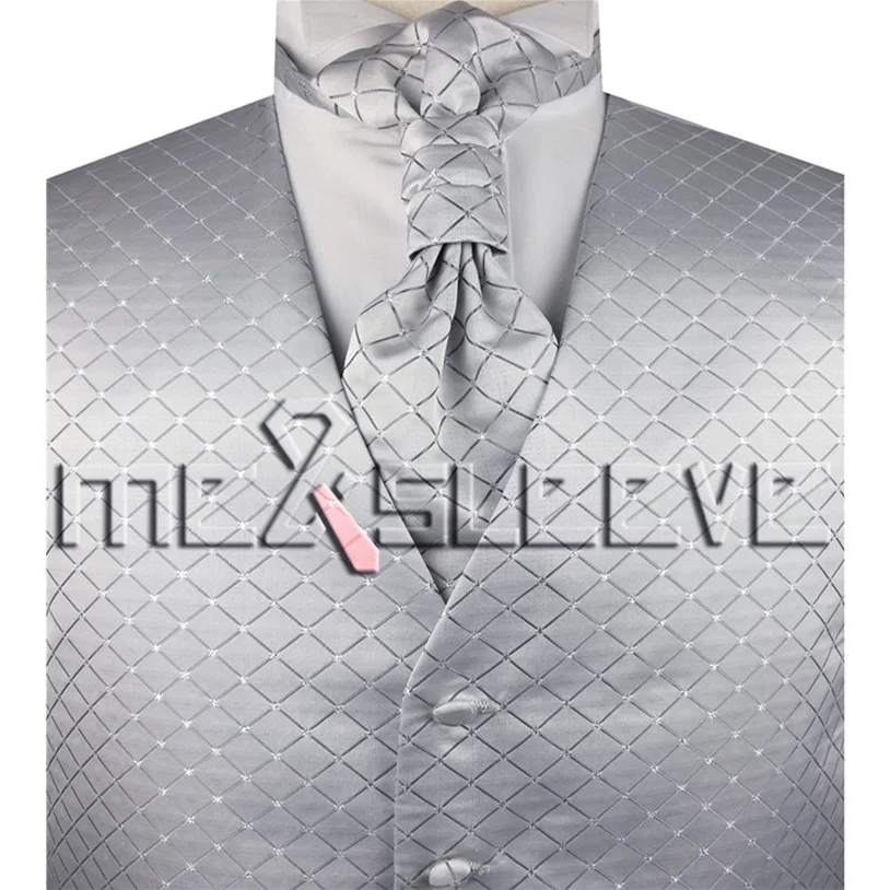 

Customized Fashion Elegent silver Waistcoat+ascot tie set
