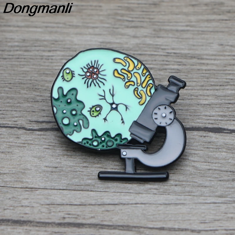 

L3608 bacterial Microscope Enamel Pin Brooches Cartoon Creative Metal Brooch Pins Denim Hat Badge Collar Jewelry 1pcs