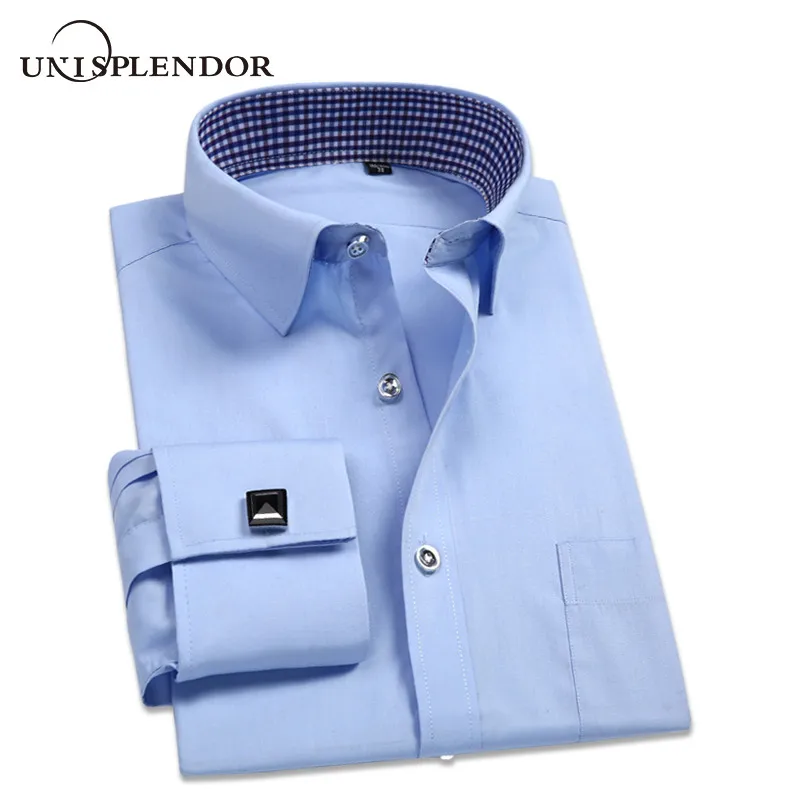 

2020 Men Wedding Business Party Shirts Cotton French cufflink Man Shirt Spring Autumn Long Sleeve Brand Male Dress Shirt YN10402