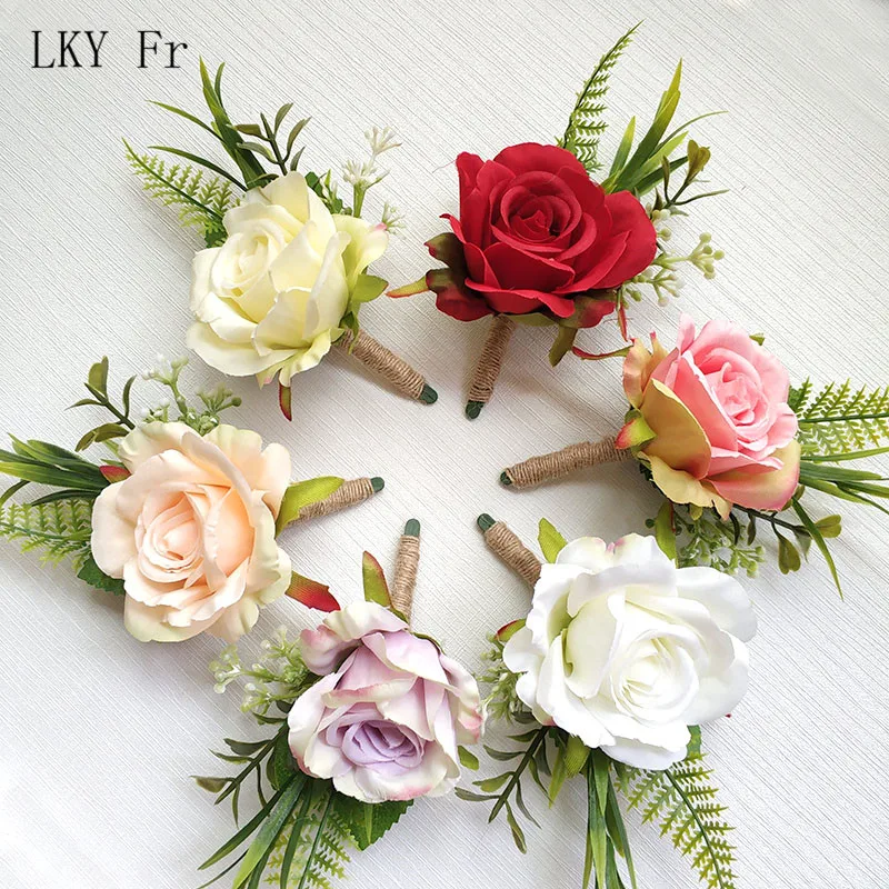 LKY Fr Boutonniere Flowers Corsage Pin Boutonniere Buttonhole Men Wedding Bracelet Bridesmaid Wedding Buttonhole Witness Corsage