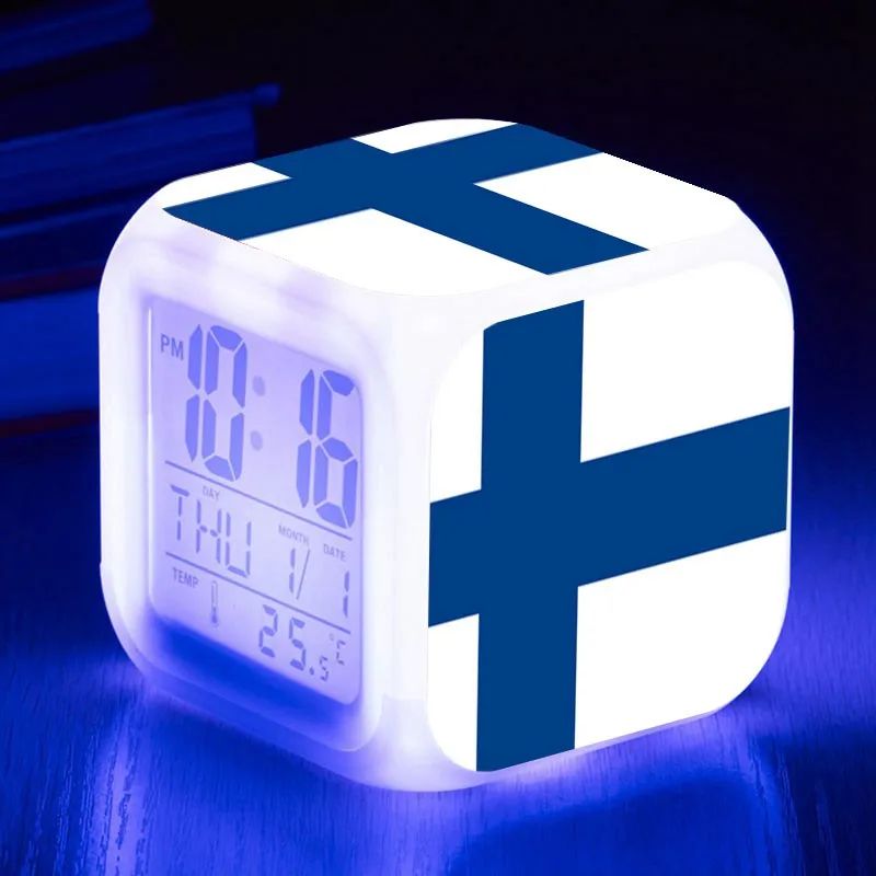 

Finnish Flag LED Alarm Clock+Gift Box Luminous Digital Clocks reloj despertador Lighting Up bedroom lamp table horloge digitale