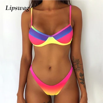 

sexy gradient underwire bikini set swimsuit women push up bikini swimwear brazilian padded biquini bathing suit maillot femme