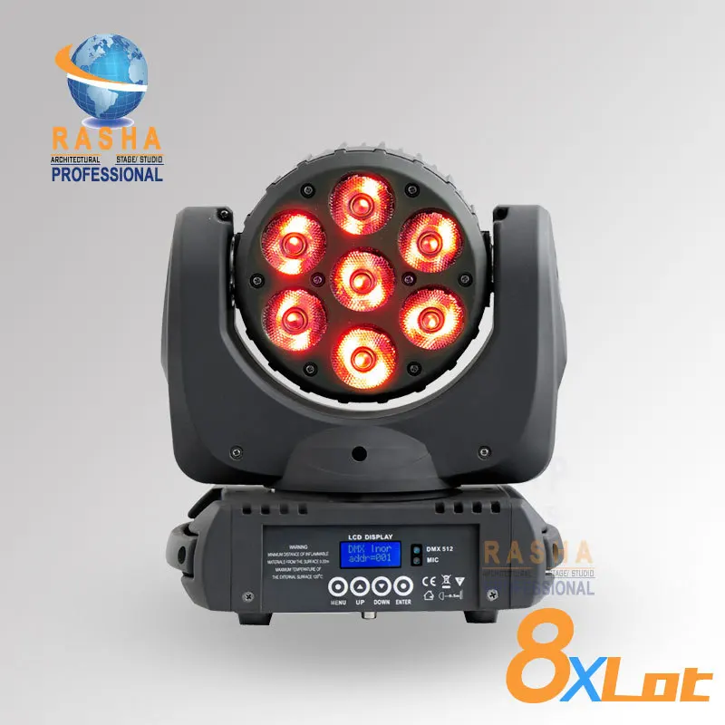 

8pcs/LOT Rasha High Brightnesss 7pcs*12W 4in1 RGBW LED Moving Head Beam With LCD Display,RASHA LED Beam Light
