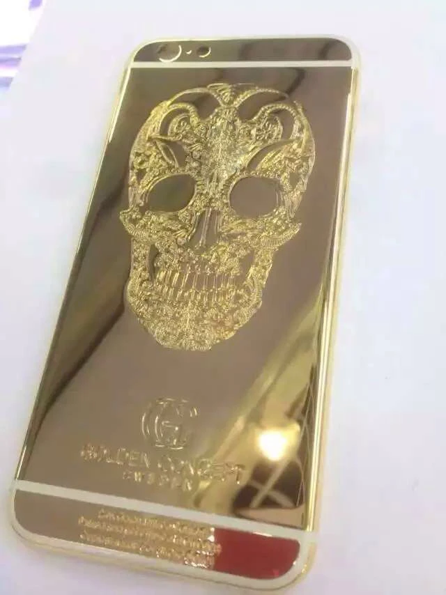 Для iPhone 6 4,7 дюйма 24K золотой корпус с боковой/верхней/нижней/аксессуарами 24k золотой гравированный череп