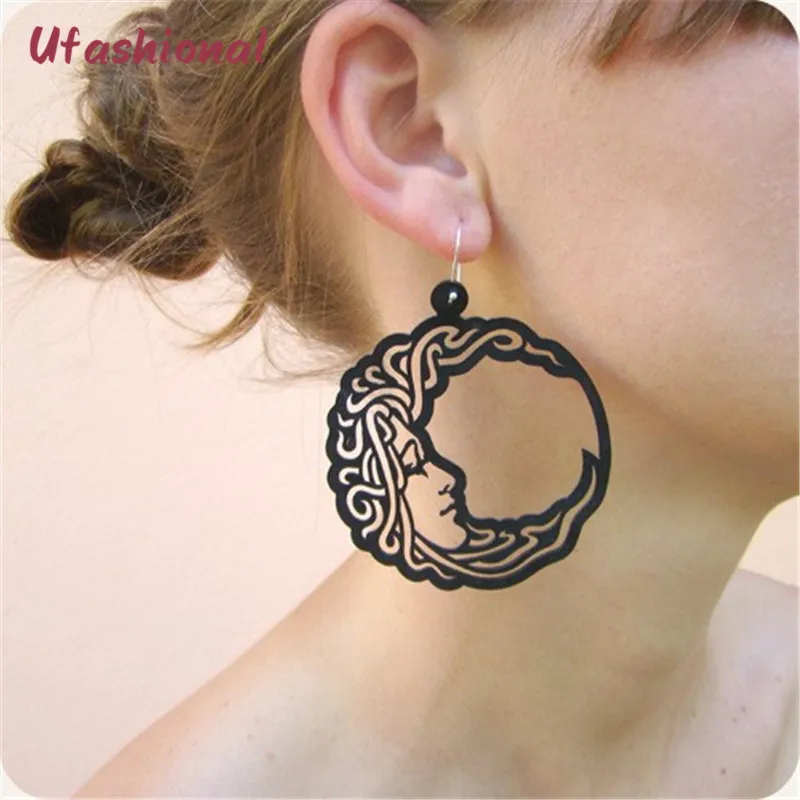 

Pendientes Mujer Moda De Festa Fashion Boho Zinc Alloy Acrylic Round Circle Big Pendant Girl Hair Accessories Hanging Earring