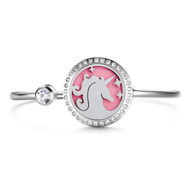 unicorn diffuser locket bracelets bangle with crystals VH01-4