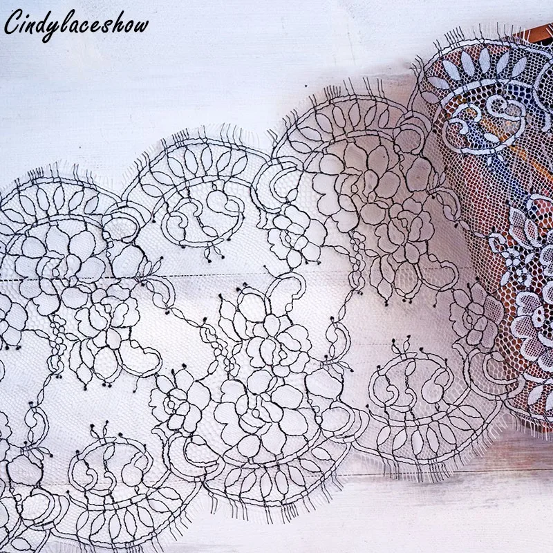 

3 Meters long 24CM wide Black White Double Edging Eyelash Chantilly Lace Trimming Wedding Lace Trim French Lace Trim Fabrics DIY