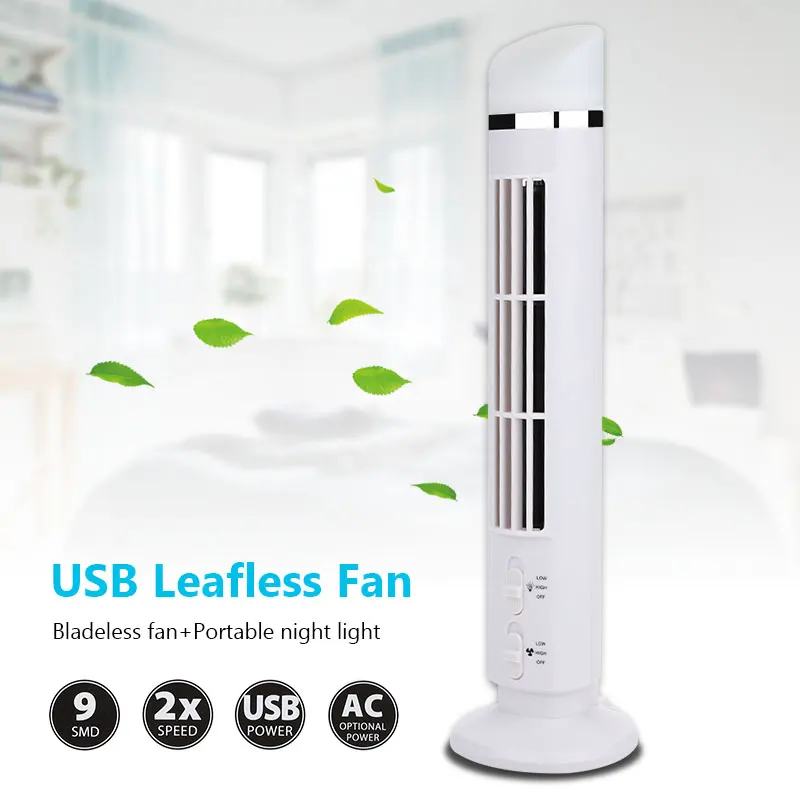 

Portable Standing Type USB Fans 5V 3W Desk Cooling Tower Bladeless Fan Two-speed Wind Adjustment with LED Light for Home Office