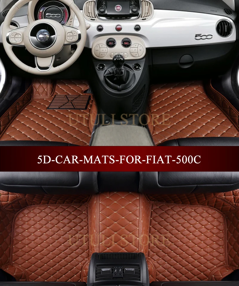Кожаные автомобильные коврики для FIAT 500 500C 3D на заказ, Автомобильные ковры, коврики для ног, вкладыши