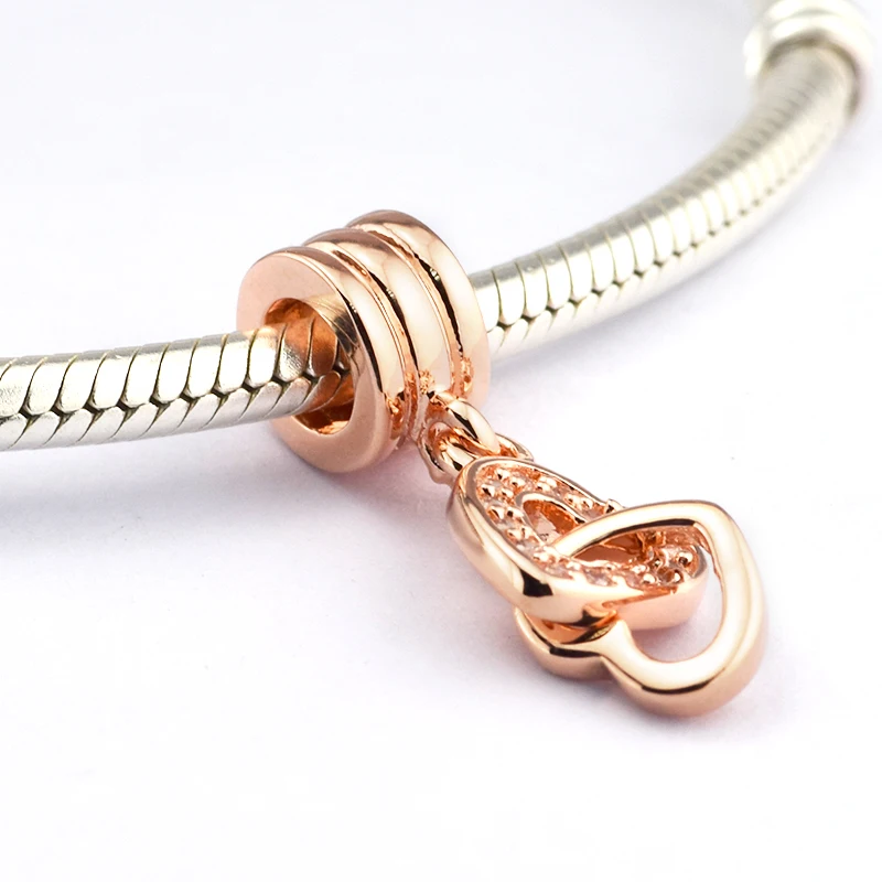 Fits For Pandora Bracelets Interlocking Love Charms with Rose Gold Color 100% 925 Sterling ...