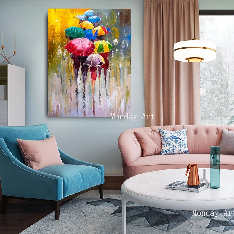 Günstige Große malerei Hand gemalt Liebhaber Regen Landschaft Ölgemälde Auf Leinwand Wand Kunst Bilder Für Wohnzimmer Home Decor beste geschenk