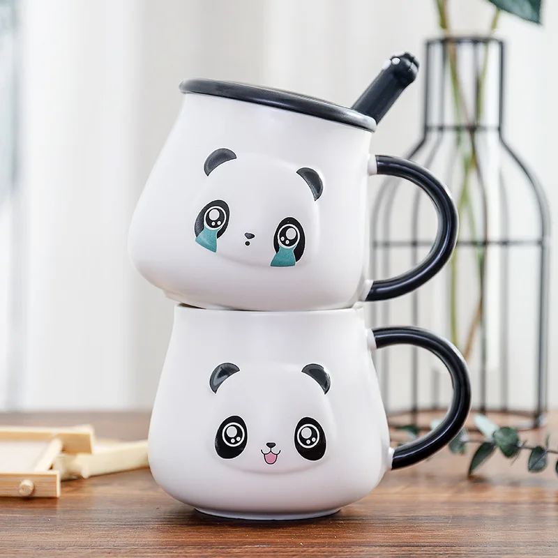 450 мл чашка с милой пандой из мультфильма керамические кофейные кружки ложкой и