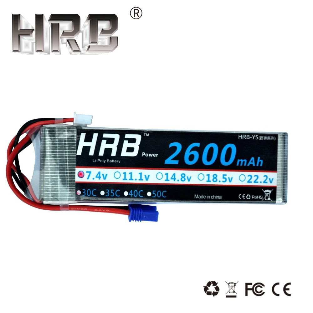 

HRB Lipo Battery 2S 7.4V 2600mah 2700mah EC2 10C Max 20C For FPV RC Drone Hubsan H501S Quadcopter 4-xis