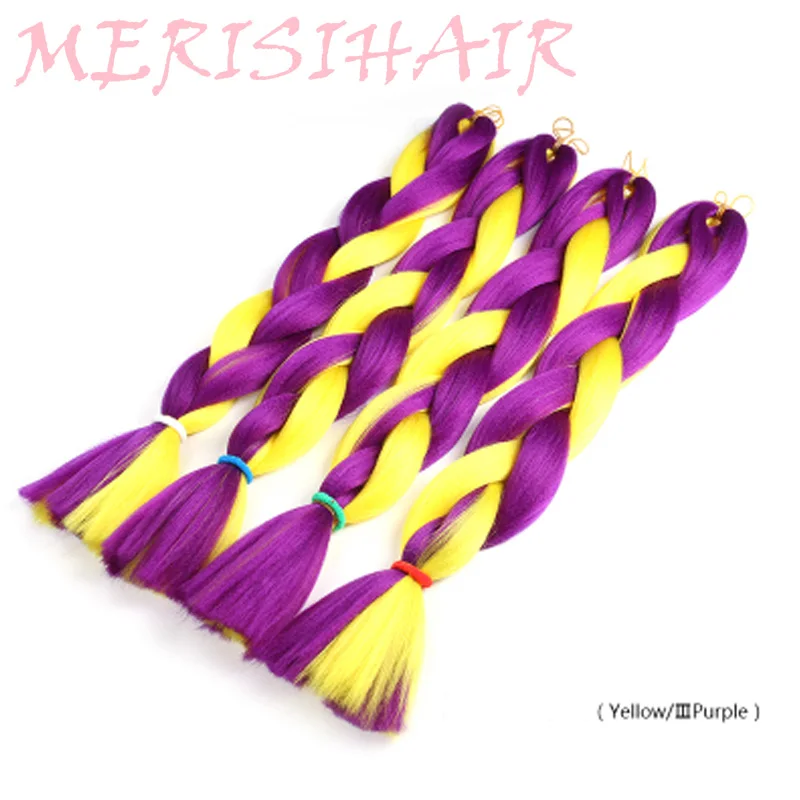 MERISIHAIR, 24 дюйма, Омбре, розовый, блонд, красный, синий, плетеные волосы, синтетические, вязанные волосы для наращивания, огромные косички, прически - Цвет: T1B/серебристо-серый