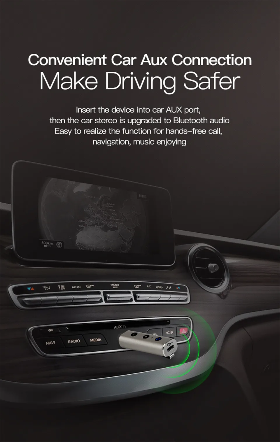 Car Bluetooth 4.2 Transmitter Universal 3.5mm Wireless Music Audio Receiver Adapter Rechargeable Handsfree for Headphone Speaker (9)