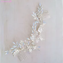 Jonnafe дизайн кристалл свадебная Серебряная расческа для длинных волос для женщин кусок ручной работы свадебные волосы лоза аксессуары ювелирные изделия