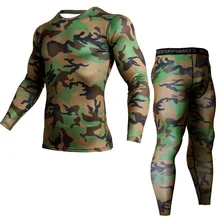 Winter Suit For Men 2 Piece Men Thermal Underwear Camouflage Tracksuit Men MMA Clothing Rashgard kit Bodybuilding T-Shirt XXXL