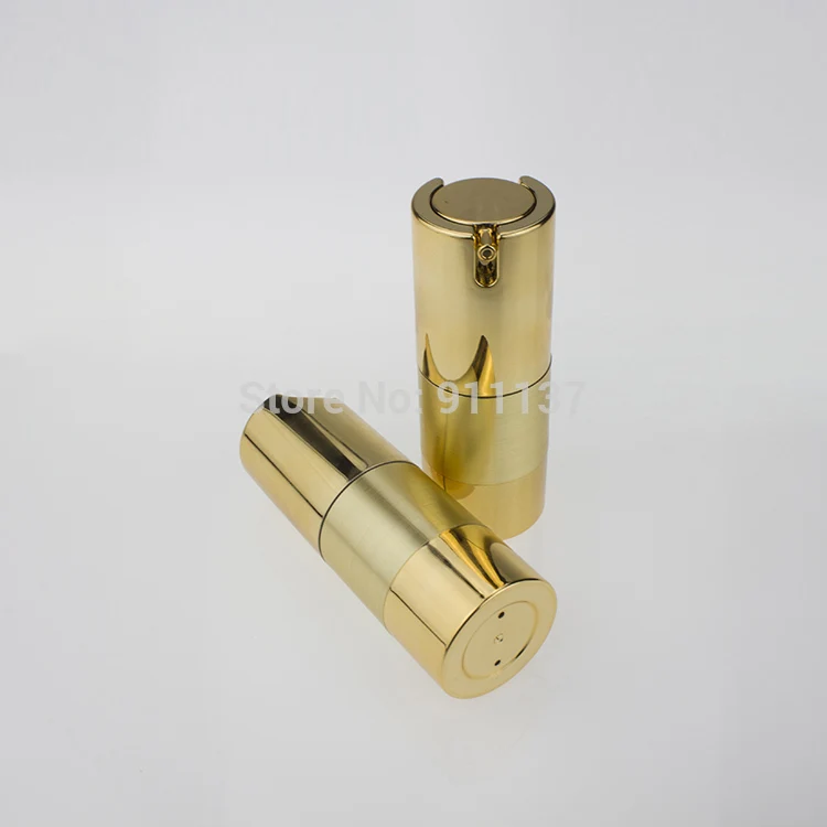 Download ZA213 gold 15 ml airless bottle wholesale , plastic round airless bottles w pump & cover , gold ...