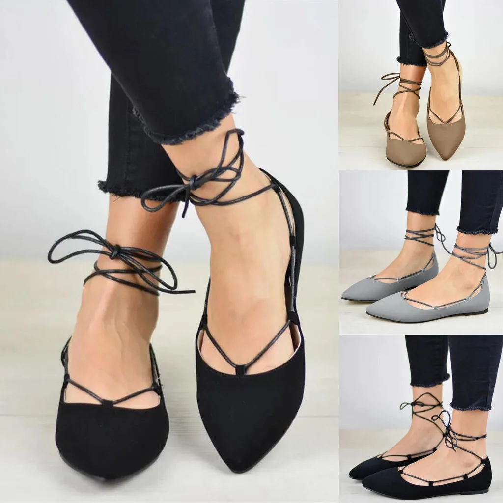 Peu Profonde Simples Noir up Mode Arrivée Orteil Chaussures Dentelle gris Nouvelle Bandage Talon Pointu Casual De Pur Mujer kaki Zapatos Plat Femmes Bouche wq480H