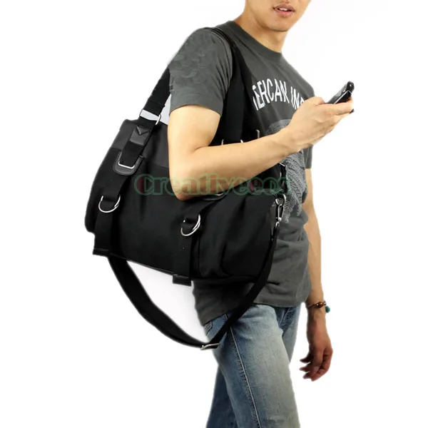 

Men's High Capacity Canvas Leather Briefcase Business Laptop Cross Body Messenger Shoulder Handbag Tote Travel Casual Bag Pack