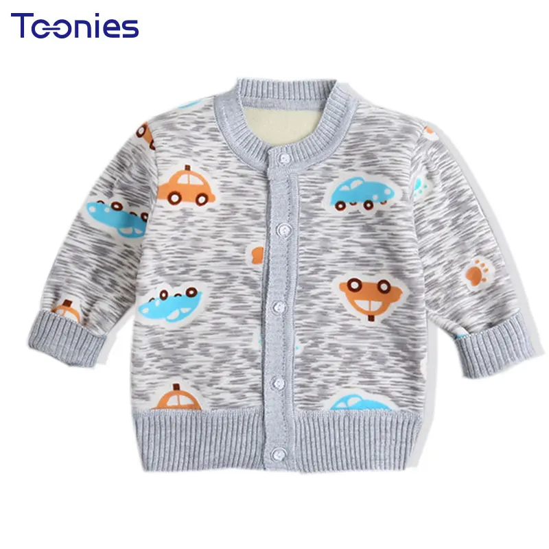 Winter Thick Warm Children Sweaters Clothing Cartoon Print Cotton Lining Toddler Boys Grils Cardigan Long Sleeve Infant Coat New