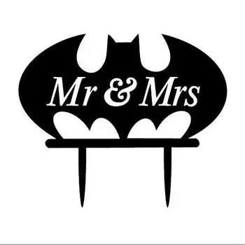 

100pcs/lot Creative Mr & Mrs Batman design Acrylic wedding cake inserted card Wedding Cake Topper Party Cake Decorations