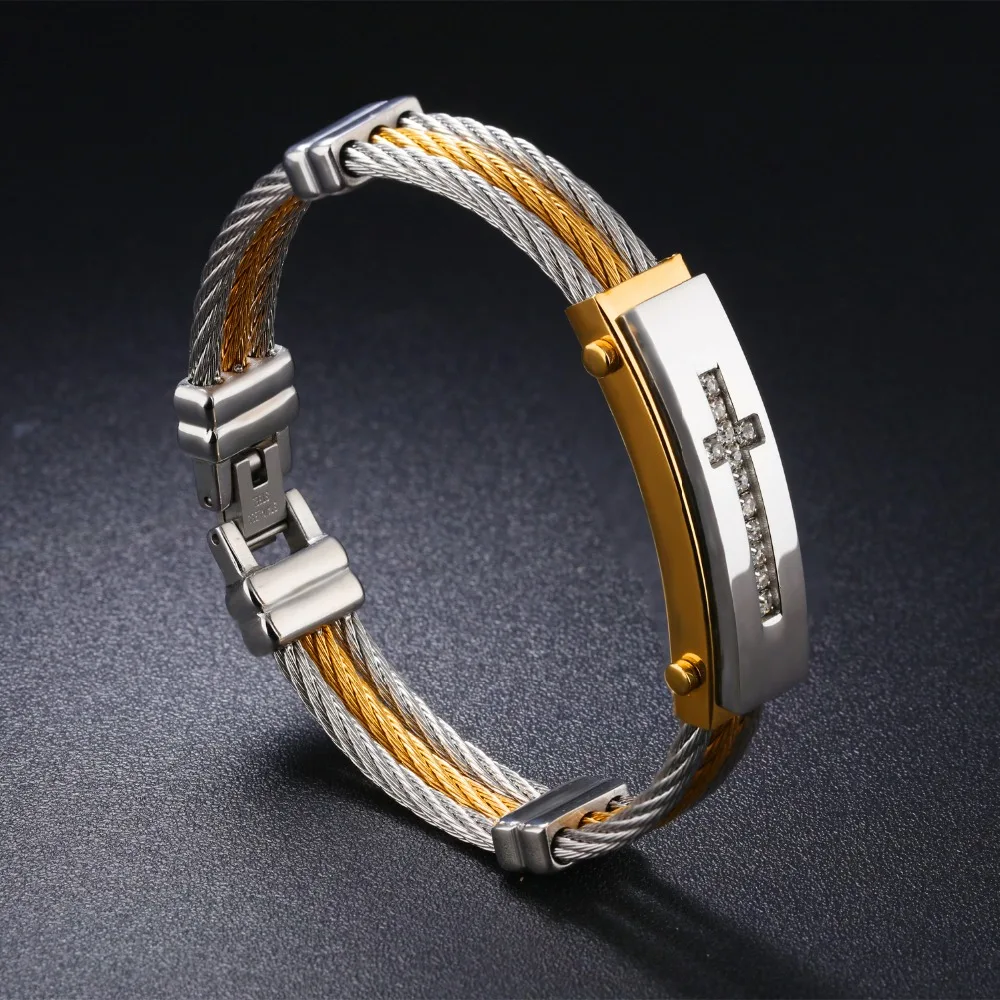 FATE LOVE Brand personalized Men Boy Cross punk wrap bracelet bangles boyfriend White golden stainless steel fashion jewelry