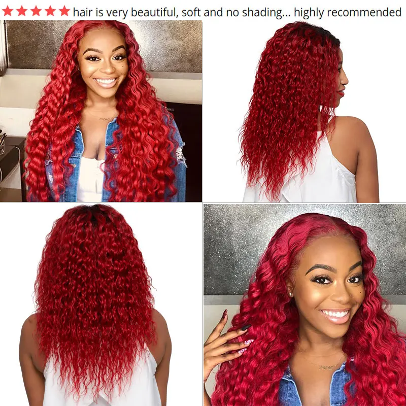 Remyblue Hair Red Water Wave Bundles With Closure 99J Burgundy Colored Remy Human Hair Weave Brazillian Hair Bundle With Closure