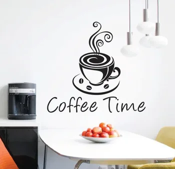 

Coffee Time Quote Wall Decal Vinyl Cafe Shop Wall Stickers Cup Pattern Modern Interior Sign Art Decor DIY Coffee Mural PVCSYY858