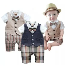 2017 D’été de Bébé Garçons Vêtements Smoking Barboteuses Shortall Bébé Salopette Costumes Bebe Vêtements D’une Seule Pièce Gilet Boties Corps Costume grille