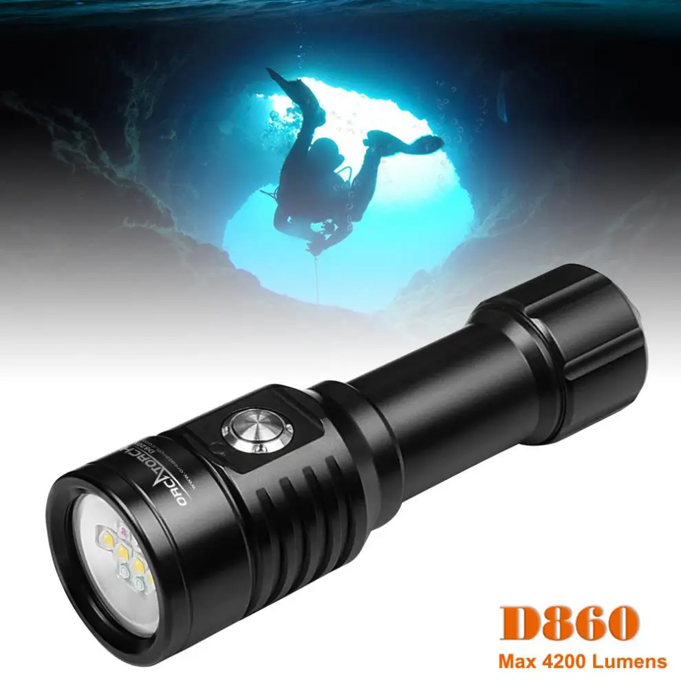 

D820V XM-L2 LED 1600 Lumens Underwater 150m Rechargeable Diving Flashlight with Shock Resistant for Professional Diving