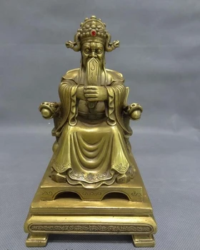 

fast shipping USPS to USA S1268 8" Chinese Pure Brass Wealth Mammon God Buddha Statue Dragon Head Jade Emperor