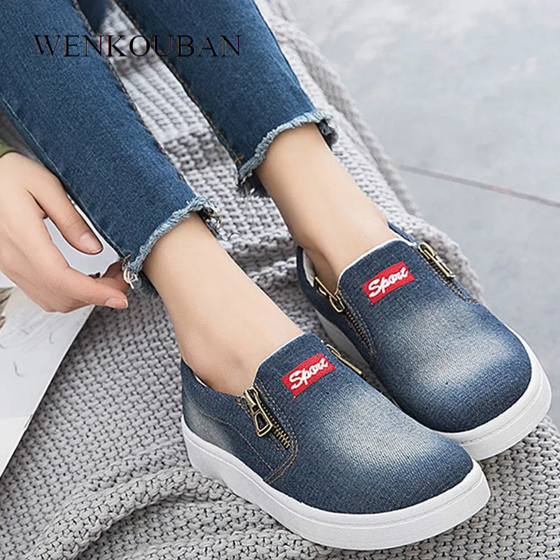 

Fashion Sneakers For Women Denim Canvas Platform Shoes Casual Ladies Trainers Basket Femme Wedge vulcanized Shoes Zapatos Mujer