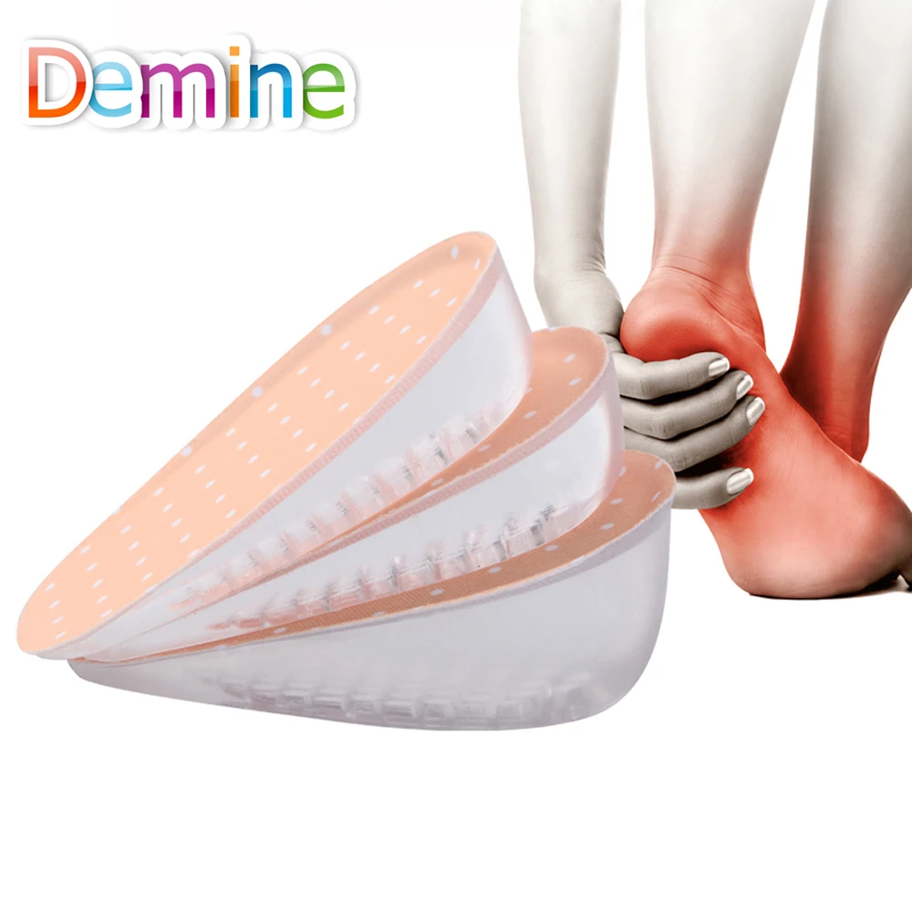 

Demine Silicone Gel Heel Pads for Men Women Height Increased Half Insole Shock Absorption Inserts Lift Shoe Sole Taller Heel Cup