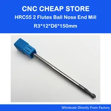 Fraise CNC à deux cannelures, 6mm, HRC55, fraise à fond rond, bout en spirale, 3mm de Long, 150mm