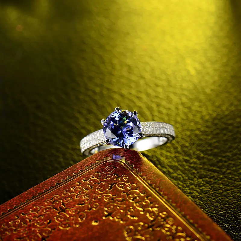 Романтические ювелирные изделия с алмазами, винтажные кольца с круглой формой из белого золота 14 к, танзанит, ювелирные изделия, любящий подарок для жены SR00121A
